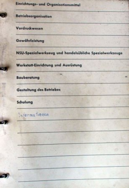 NSU Motorenwerke "Werkstatt-Foerderung" 1964 Advertising-File Factorydesign (6297)